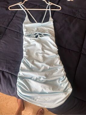 SHEIN Pale Blue Satin Slip Dress with Cutout